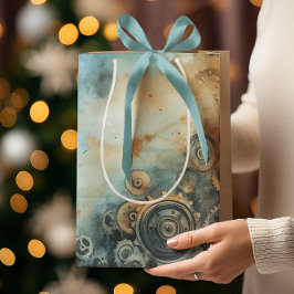 スチームパンクギア水彩 – 時計加工 ミディアムペーパーバッグ