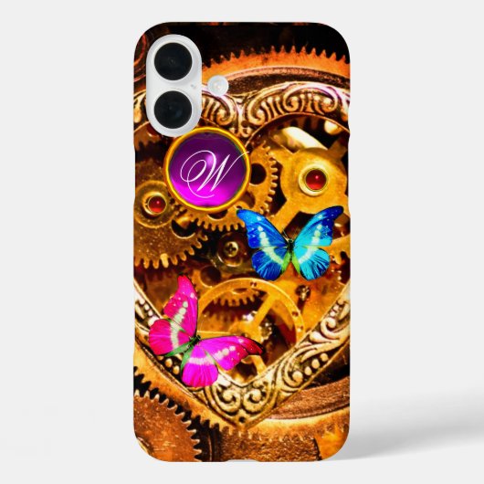 スチームパンクギア、宝石、蝶モノグラム Case-Mate iPhoneケース (裏面)
