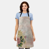 スチームパンクグラム |ピンクと金ゴールドのバラ素朴フローラ エプロン (着用した状態)