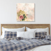 スチームパンクグラム |ピンクと金ゴールドのバラ素朴フローラ キャンバスプリント (インサイチュ (寝室))