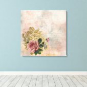 スチームパンクグラム |ピンクと金ゴールドのバラ素朴フローラ キャンバスプリント (インサイチュ (ウッドフロア))