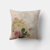 スチームパンクグラム |ピンクと金ゴールドのバラ素朴フローラ クッション (裏面)