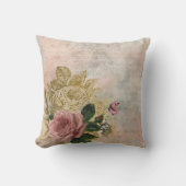 スチームパンクグラム |ピンクと金ゴールドのバラ素朴フローラ クッション (正面)