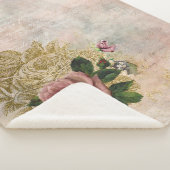 スチームパンクグラム |ピンクと金ゴールドのバラ素朴フローラ シェルパブランケット (3/4)