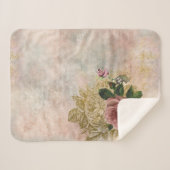 スチームパンクグラム |ピンクと金ゴールドのバラ素朴フローラ シェルパブランケット (正面(横))