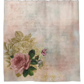 スチームパンクグラム |ピンクと金ゴールドのバラ素朴フローラ シャワーカーテン (正面)