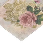 スチームパンクグラム |ピンクと金ゴールドのバラ素朴フローラ ショートテーブルランナー (コーナー)