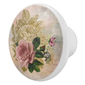 スチームパンクグラム |ピンクと金ゴールドのバラ素朴フローラ セラミックノブ (右)