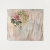 スチームパンクグラム |ピンクと金ゴールドのバラ素朴フローラ タペストリー (正面(横))