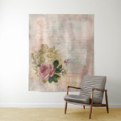 スチームパンクグラム |ピンクと金ゴールドのバラ素朴フローラ タペストリー (インサイチュ)