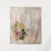 スチームパンクグラム |ピンクと金ゴールドのバラ素朴フローラ タペストリー (正面)