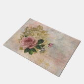 スチームパンクグラム |ピンクと金ゴールドのバラ素朴フローラ ドアマット (アングル)