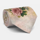 スチームパンクグラム |ピンクと金ゴールドのバラ素朴フローラ ネクタイ (ロール)