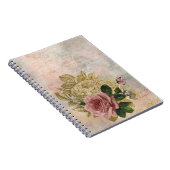 スチームパンクグラム |ピンクと金ゴールドのバラ素朴フローラ ノートブック (右側)
