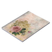 スチームパンクグラム |ピンクと金ゴールドのバラ素朴フローラ ノートブック (左側)