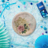 スチームパンクグラム |ピンクと金ゴールドのバラ素朴フローラ ペーパープレート (パーティー)