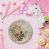 スチームパンクグラム |ピンクと金ゴールドのバラ素朴フローラ ペーパープレート (パーティー)