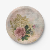 スチームパンクグラム |ピンクと金ゴールドのバラ素朴フローラ ペーパープレート (正面)
