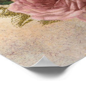 スチームパンクグラム |ピンクと金ゴールドのバラ素朴フローラ ポスター (角)