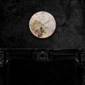 スチームパンクグラム |ピンクと金ゴールドのバラ素朴フローラ ラウンド壁時計