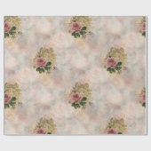 スチームパンクグラム |ピンクと金ゴールドのバラ素朴フローラ ラッピングペーパー (フラット)