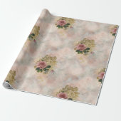スチームパンクグラム |ピンクと金ゴールドのバラ素朴フローラ ラッピングペーパー (アンロールド)