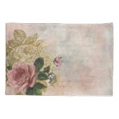 スチームパンクグラム |ピンクと金ゴールドのバラ素朴フローラ 枕カバー (裏面)