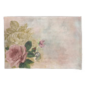 スチームパンクグラム |ピンクと金ゴールドのバラ素朴フローラ 枕カバー (正面)