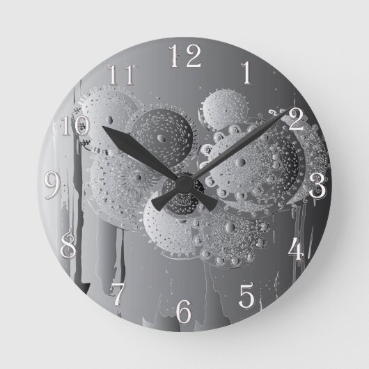スチームパンクグレーマンダラフローラ(ホワイトナンバー付き) ラウンド壁時計 (正面)