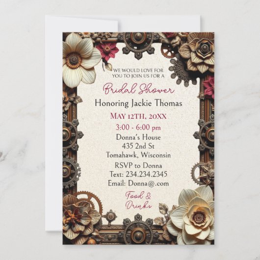 スチームパンクゴシックをテーマにしたブライダルシャワー 招待状 (正面)