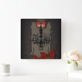 スチームパンクゴシックバタフライパリスヴィンテージシャンデリア スクエア壁時計 (ホーム)