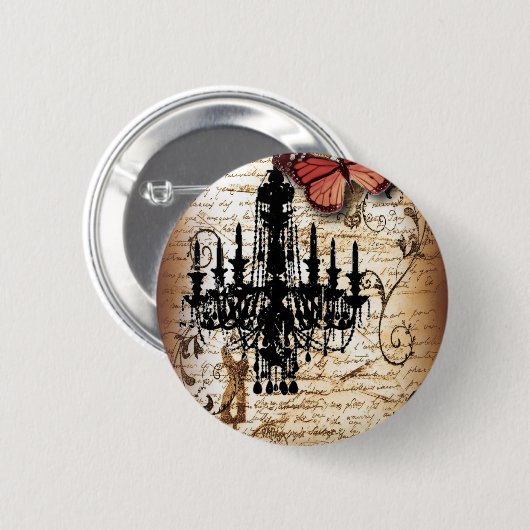 スチームパンクゴシックバタフライパリスヴィンテージシャンデリア 缶バッジ (正面&裏面)