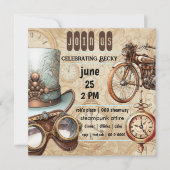 スチームパンクゴーグルバイクトップハットクロックパーティー 招待状 (正面)