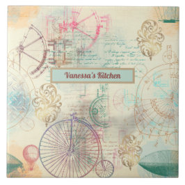 スチームパンクサイクル飛行船とツールキッチン タイル