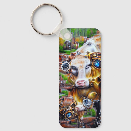 スチームパンクサイバー牛 キーホルダー (正面)