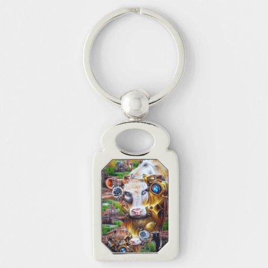 スチームパンクサイバー牛 キーホルダー (正面)