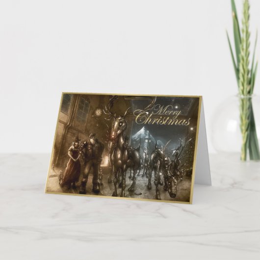 スチームパンクサンタとトナカイのクリスマスカード シーズンカード (正面)