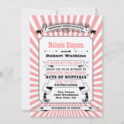 スチームパンクサーカス結婚式招待状ピンク 招待状 (正面)