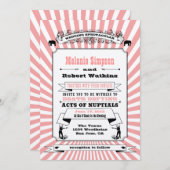 スチームパンクサーカス結婚式招待状ピンク 招待状 (正面/裏面)