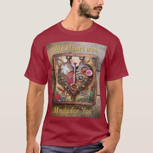 スチームパンクシリーズの口紅の花のハート Tシャツ (正面)