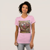 スチームパンクシリーズの口紅の花のハート Tシャツ (正面フル)