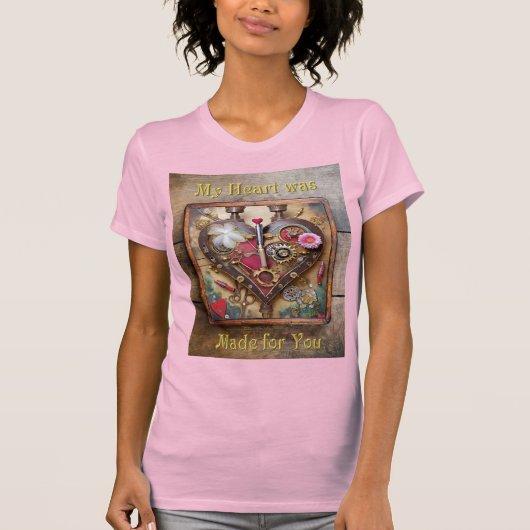 スチームパンクシリーズの口紅の花のハート Tシャツ (正面)