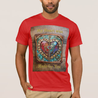 スチームパンクシリーズの赤と青のステンドグラスのハート Tシャツ