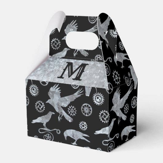 スチームパンクシルバー亜鉛ギア&カラスモノグラム切妻 フェイバーボックス (正面サイド)