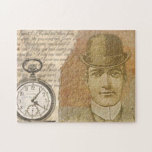 スチームパンクジェントンポケット時計ボウリングをする人、 クリケットの投手帽子 ジグソーパズル (横)