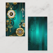 スチームパンクジュエリーが緑の背景で見守る コーリングカード (正面/裏面)