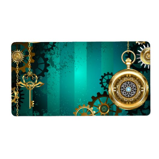 スチームパンクジュエリーが緑の背景で見守る ラベル (正面)