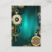 スチームパンクジュエリーが緑の背景で見守る 名刺 (正面)