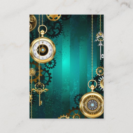 スチームパンクジュエリーが緑の背景で見守る 名刺 (正面)