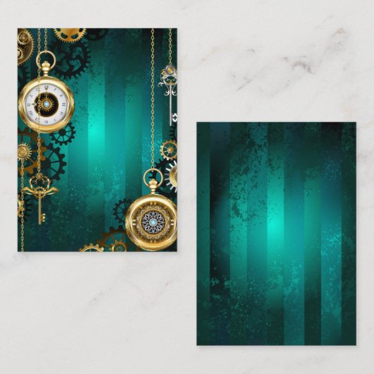 スチームパンクジュエリーが緑の背景で見守る 名刺 (正面/裏面)